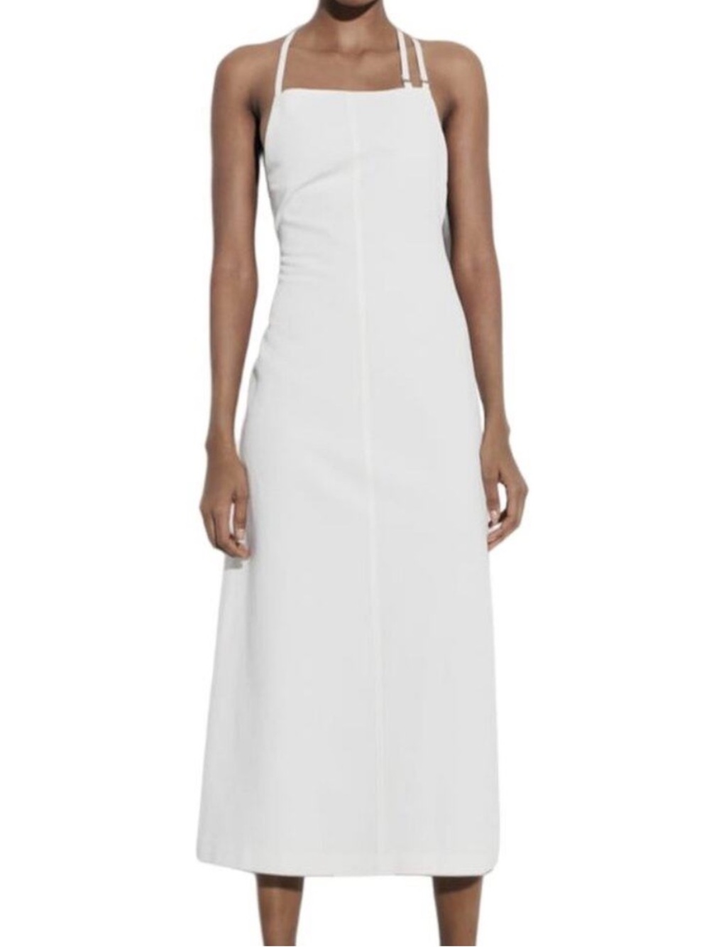 Zara White Midi Slip Dress with Double Straps